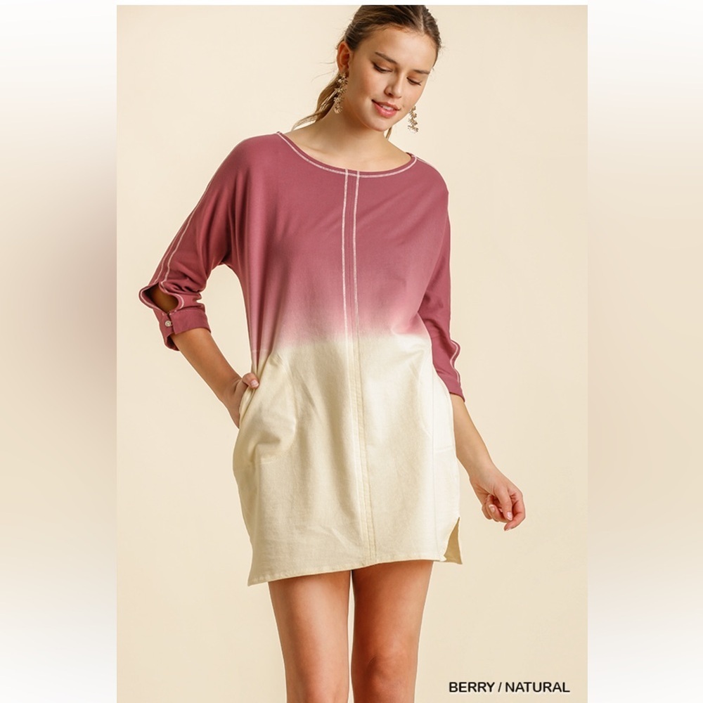 🥰Umgee Dip Dye French Terry Button Tab on Sleeves Dress or tunic